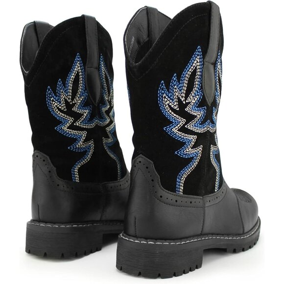 Hawkwell Women's Black Fashion Mid Calf Round Toe Embroidered Western Boots - Picture 5 of 6